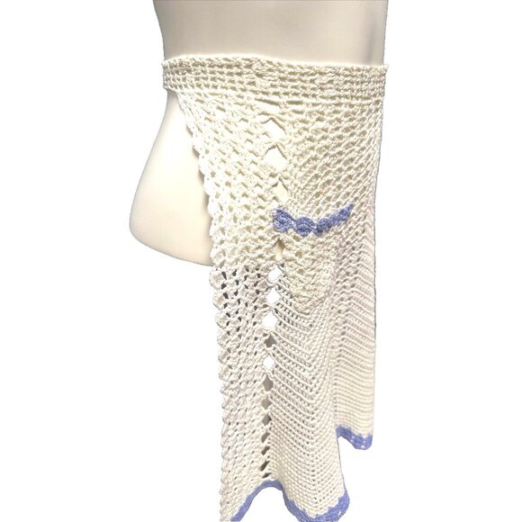 CCC Handmade Crochet Lace Apron Pocket Blue Trim Vintage One Size Fits Most - Picture 3 of 5